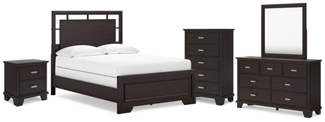Covetown Full Panel Bed with Mirrored Dresser, Chest and Nightstand in Dark Brown from Ashley Furniture - Luna Furniture