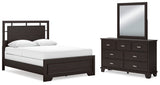 Covetown Queen Panel Bed with Mirrored Dresser in Dark Brown from Ashley Furniture - Luna Furniture