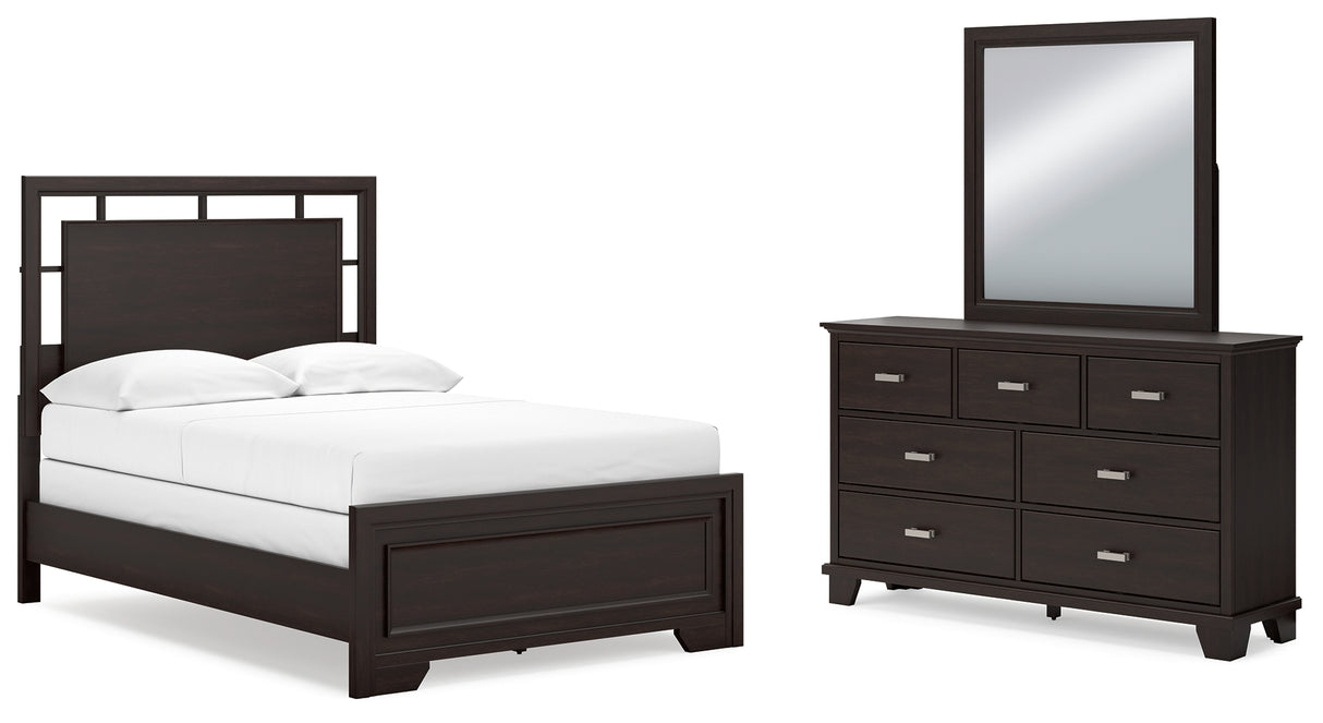Covetown Dark Brown Full Panel Bed with Mirrored Dresser from Ashley Furniture - Luna Furniture