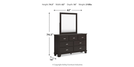 Covetown Queen Panel Bed with Mirrored Dresser and 2 Nightstands in Dark Brown from Ashley Furniture - Luna Furniture