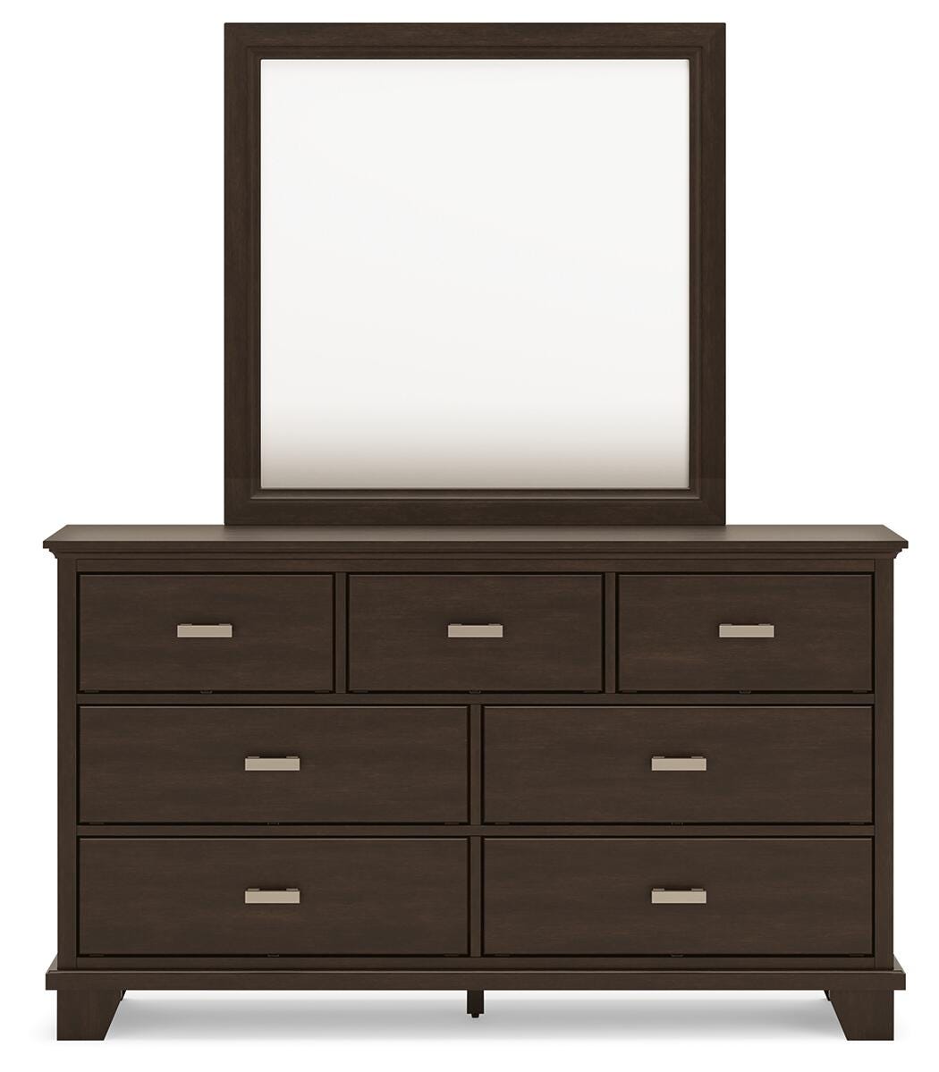 Covetown Dark Brown Twin Panel Bed with Mirrored Dresser from Ashley Furniture - Luna Furniture