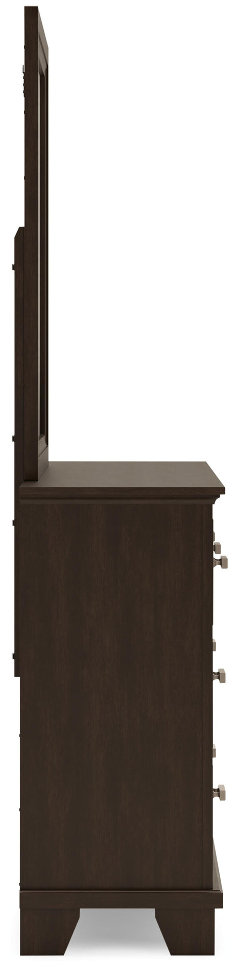 Covetown California King Panel Bed with Mirrored Dresser and Nightstand in Dark Brown from Ashley Furniture - Luna Furniture