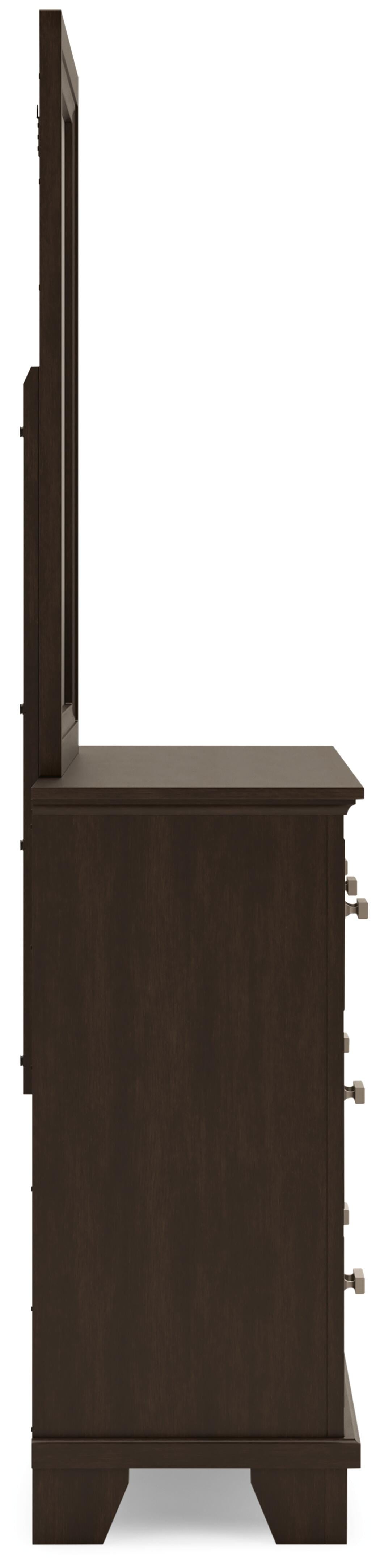 Covetown Queen Panel Bed with Mirrored Dresser and Nightstand in Dark Brown from Ashley Furniture - Luna Furniture