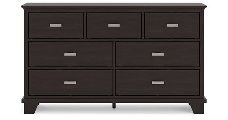Covetown California King Panel Bed with Dresser in Dark Brown from Ashley Furniture - Luna Furniture