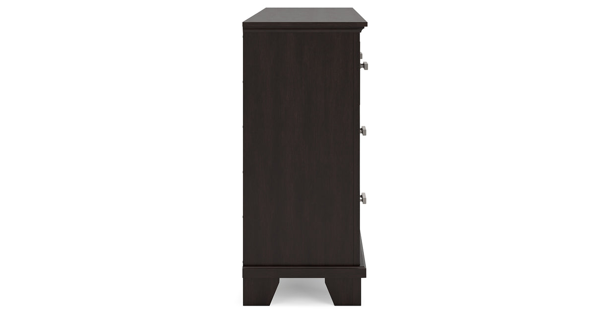 Covetown Queen Panel Bed with Dresser and 2 Nightstands in Dark Brown from Ashley Furniture - Luna Furniture