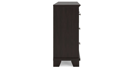 Covetown California King Panel Bed with Dresser and 2 Nightstands in Dark Brown from Ashley - Luna Furniture