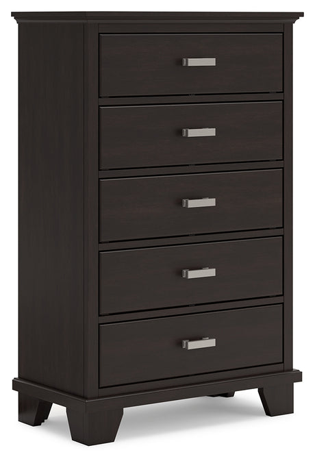 Covetown Dark Brown Queen Panel Bed, Dresser, Mirror, Chest and Nightstand from Ashley - Luna Furniture