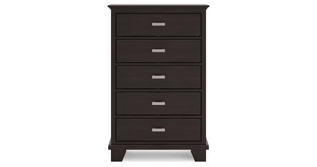 Covetown Queen Panel Bed with Mirrored Dresser, Chest and Nightstand in Dark Brown from Ashley - Luna Furniture