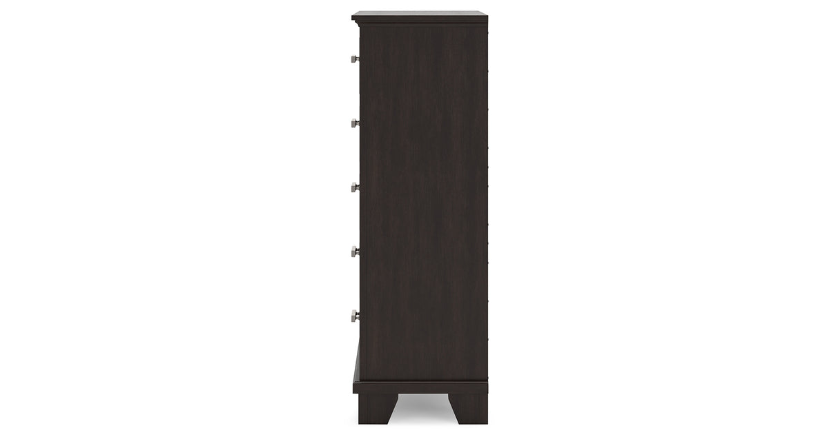 Covetown Full Panel Bed with Mirrored Dresser, Chest and Nightstand in Dark Brown from Ashley Furniture - Luna Furniture