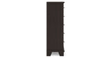 Covetown California King Panel Bed with Mirrored Dresser, Chest and Nightstand in Dark Brown from Ashley Furniture - Luna Furniture