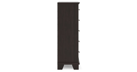 Covetown Queen Panel Bed with Mirrored Dresser and Chest in Dark Brown from Ashley Furniture - Luna Furniture