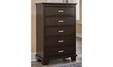 Covetown Twin Panel Bed with Mirrored Dresser, Chest and Nightstand in Dark Brown from Ashley Furniture - Luna Furniture