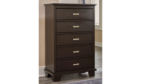 Covetown Full Panel Bed with Mirrored Dresser and Chest in Dark Brown from Ashley Furniture - Luna Furniture