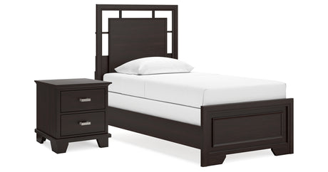 Covetown Twin Panel Bed with Nightstand in Dark Brown from Ashley Furniture - Luna Furniture