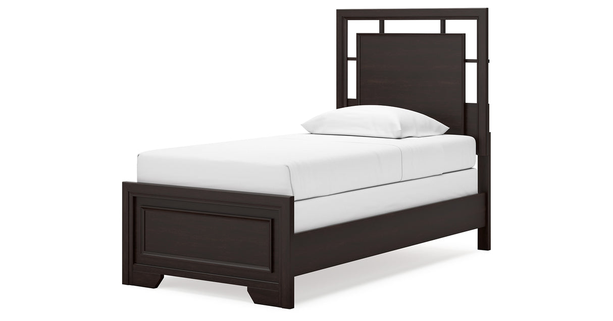 Covetown Twin Panel Bed with Nightstand in Dark Brown from Ashley Furniture - Luna Furniture