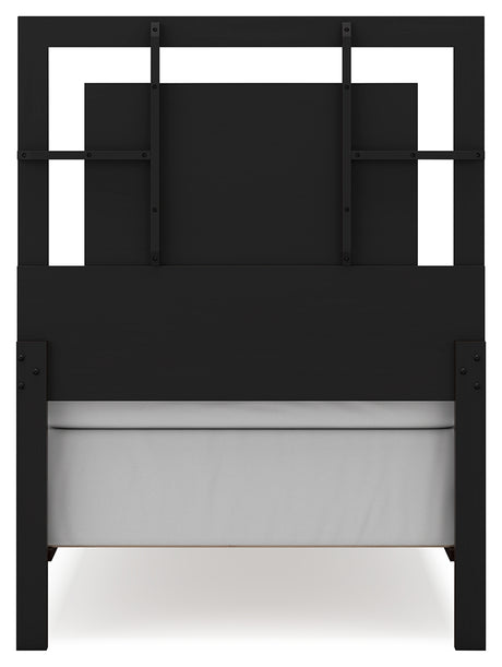 Covetown Dark Brown Twin Panel Bed with Mirrored Dresser from Ashley Furniture - Luna Furniture