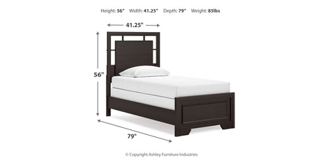 Covetown Twin Panel Bed with Dresser and Nightstand in Dark Brown from Ashley Furniture - Luna Furniture