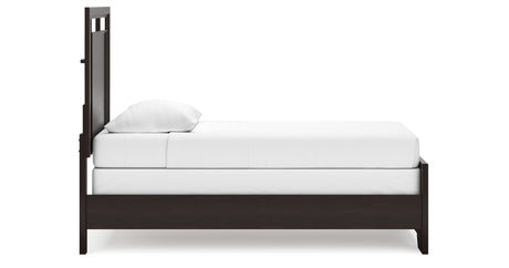 Covetown Twin Panel Bed with Mirrored Dresser and Chest in Dark Brown from Ashley Furniture - Luna Furniture
