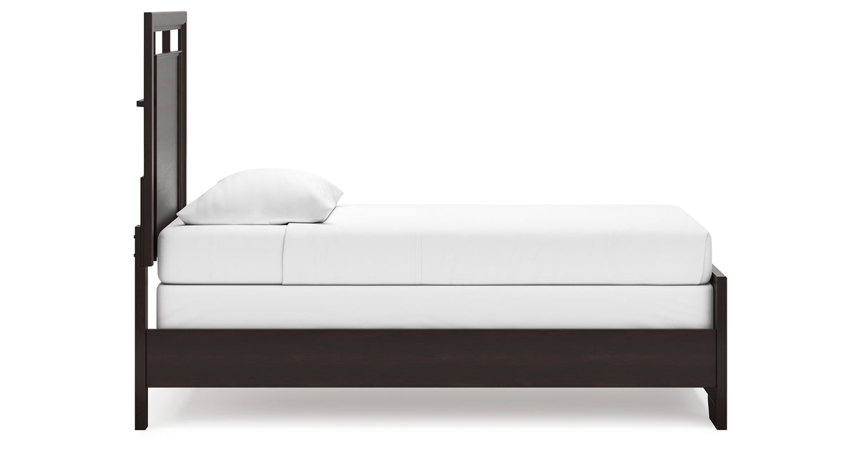 Covetown Twin Panel Bed with Mirrored Dresser in Dark Brown from Ashley Furniture - Luna Furniture