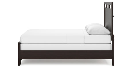 Covetown Queen Panel Bed with Mirrored Dresser, Chest and Nightstand in Dark Brown from Ashley - Luna Furniture