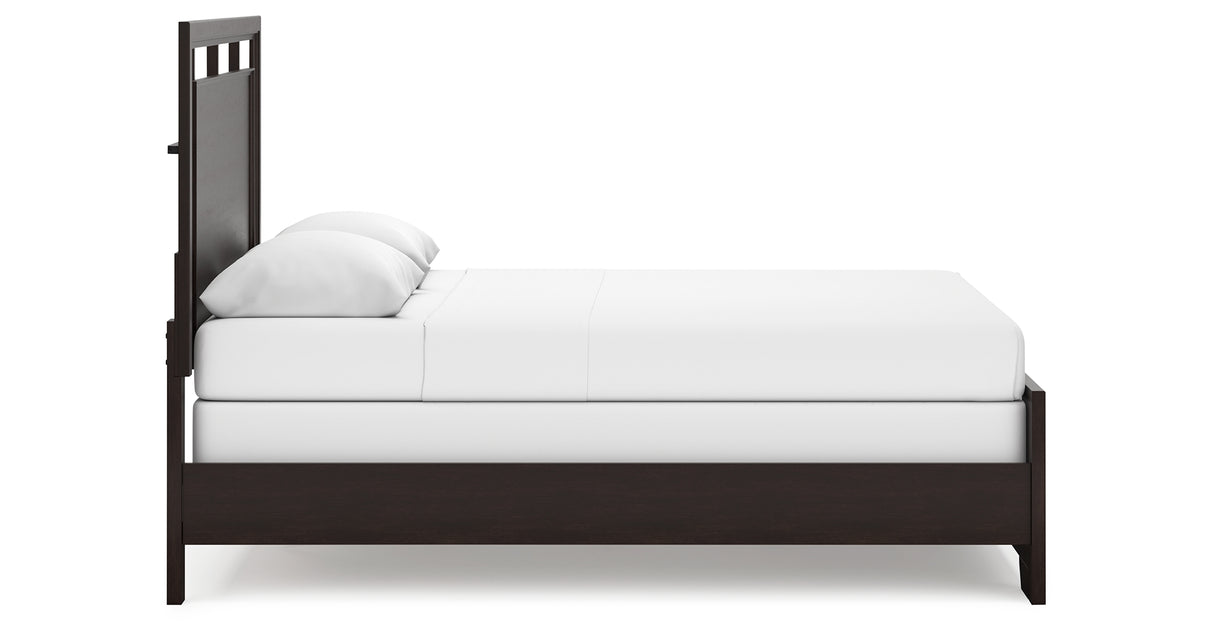 Covetown Queen Panel Bed with Mirrored Dresser and Nightstand in Dark Brown from Ashley Furniture - Luna Furniture