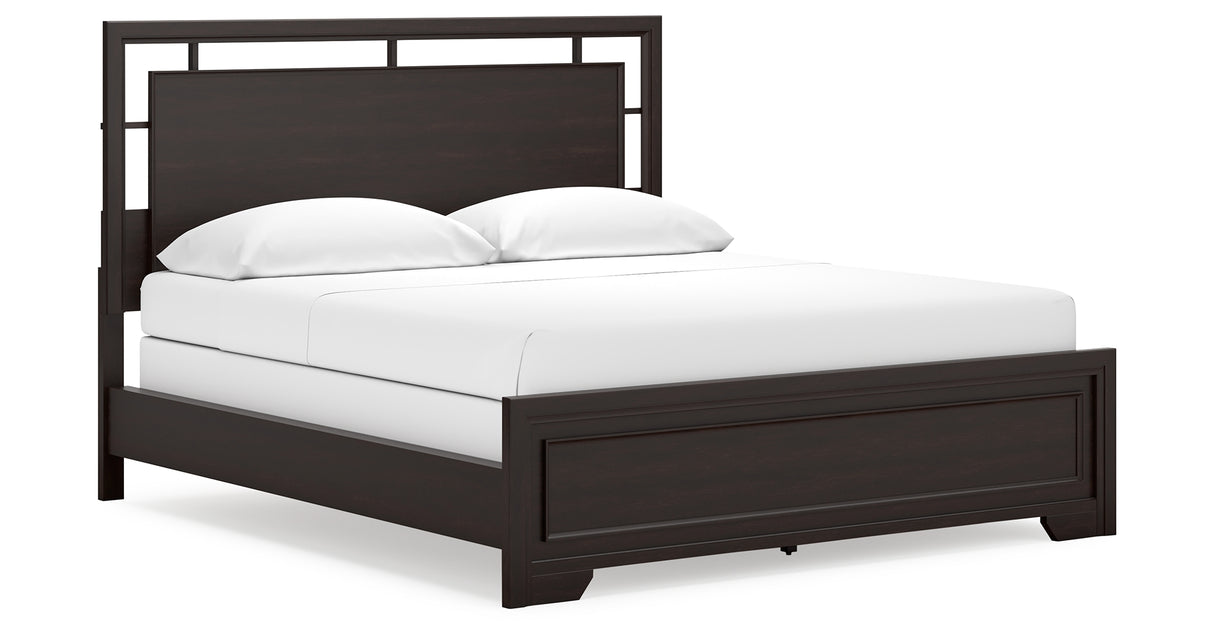 Covetown California King Panel Bed with Dresser in Dark Brown from Ashley Furniture - Luna Furniture