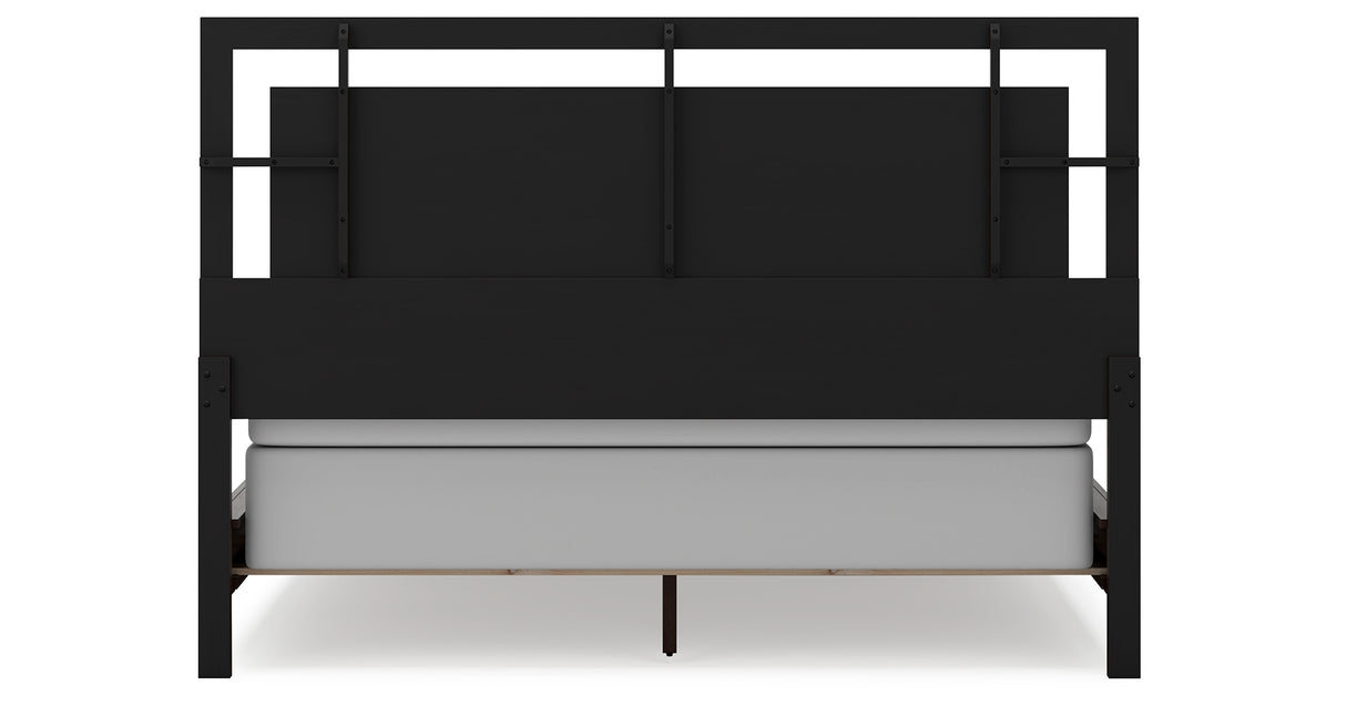 Covetown California King Panel Bed with Mirrored Dresser, Chest and Nightstand in Dark Brown from Ashley Furniture - Luna Furniture