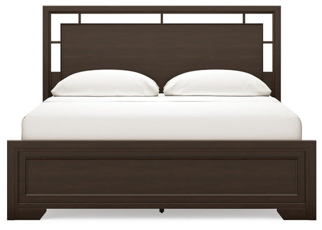 Covetown Dark Brown California King Panel Bed, 2 Nightstands from Ashley - Luna Furniture