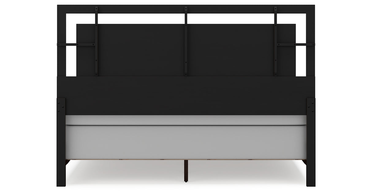 Covetown King Panel Bed with Mirrored Dresser and Chest in Dark Brown from Ashley Furniture - Luna Furniture