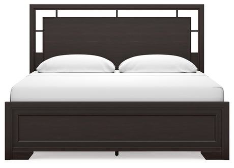 Covetown Dark Brown King Panel Bed with Mirrored Dresser from Ashley - Luna Furniture