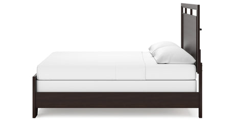 Covetown King Panel Bed with Mirrored Dresser and Chest in Dark Brown from Ashley Furniture - Luna Furniture