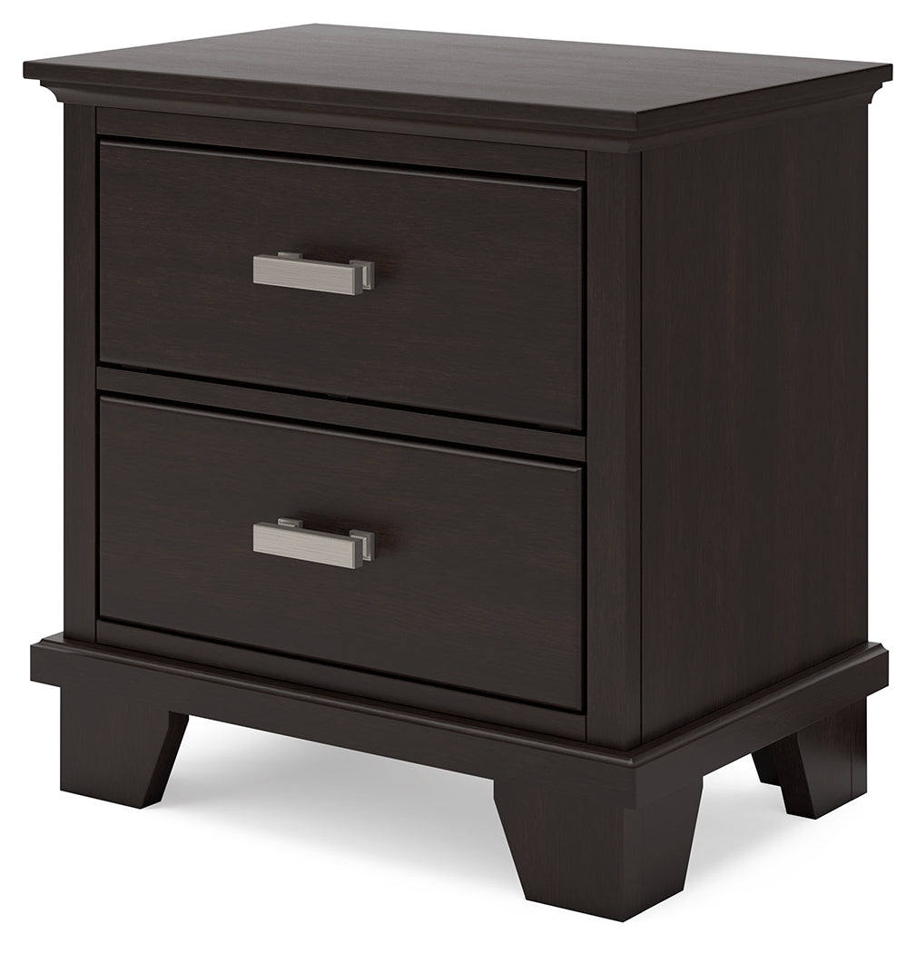 Covetown Dark Brown Queen Panel Bed and Nightstand from Ashley Furniture - Luna Furniture