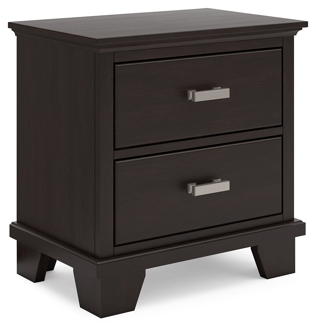 Covetown Dark Brown Queen Panel Bed and Nightstand from Ashley Furniture - Luna Furniture