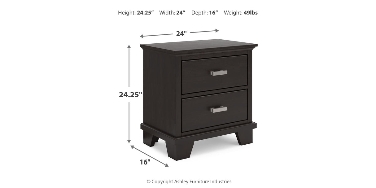 Covetown Queen Panel Bed with Mirrored Dresser and Nightstand in Dark Brown from Ashley Furniture - Luna Furniture
