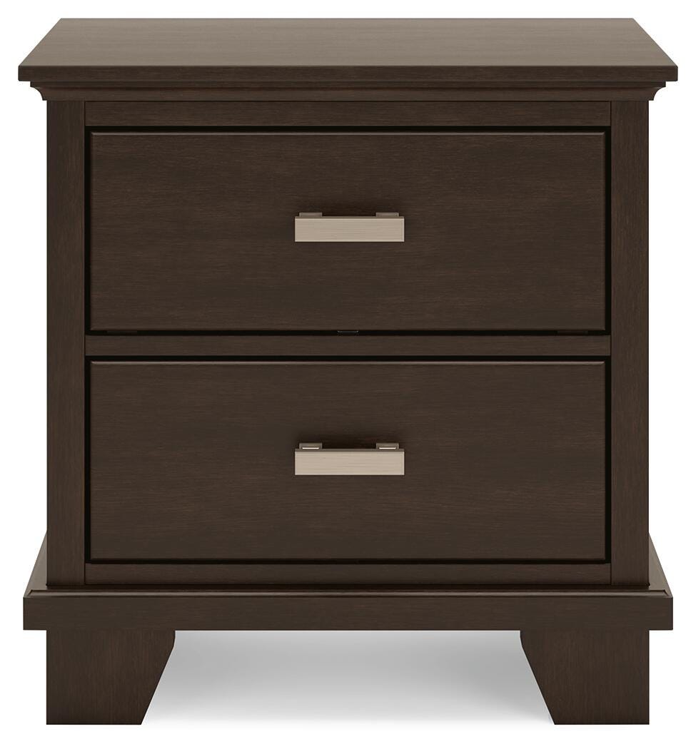 Covetown Dark Brown Queen Panel Bed and Nightstand from Ashley Furniture - Luna Furniture