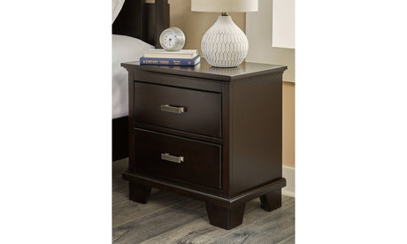 Covetown Twin Panel Bed with Mirrored Dresser and 2 Nightstands in Dark Brown from Ashley Furniture - Luna Furniture