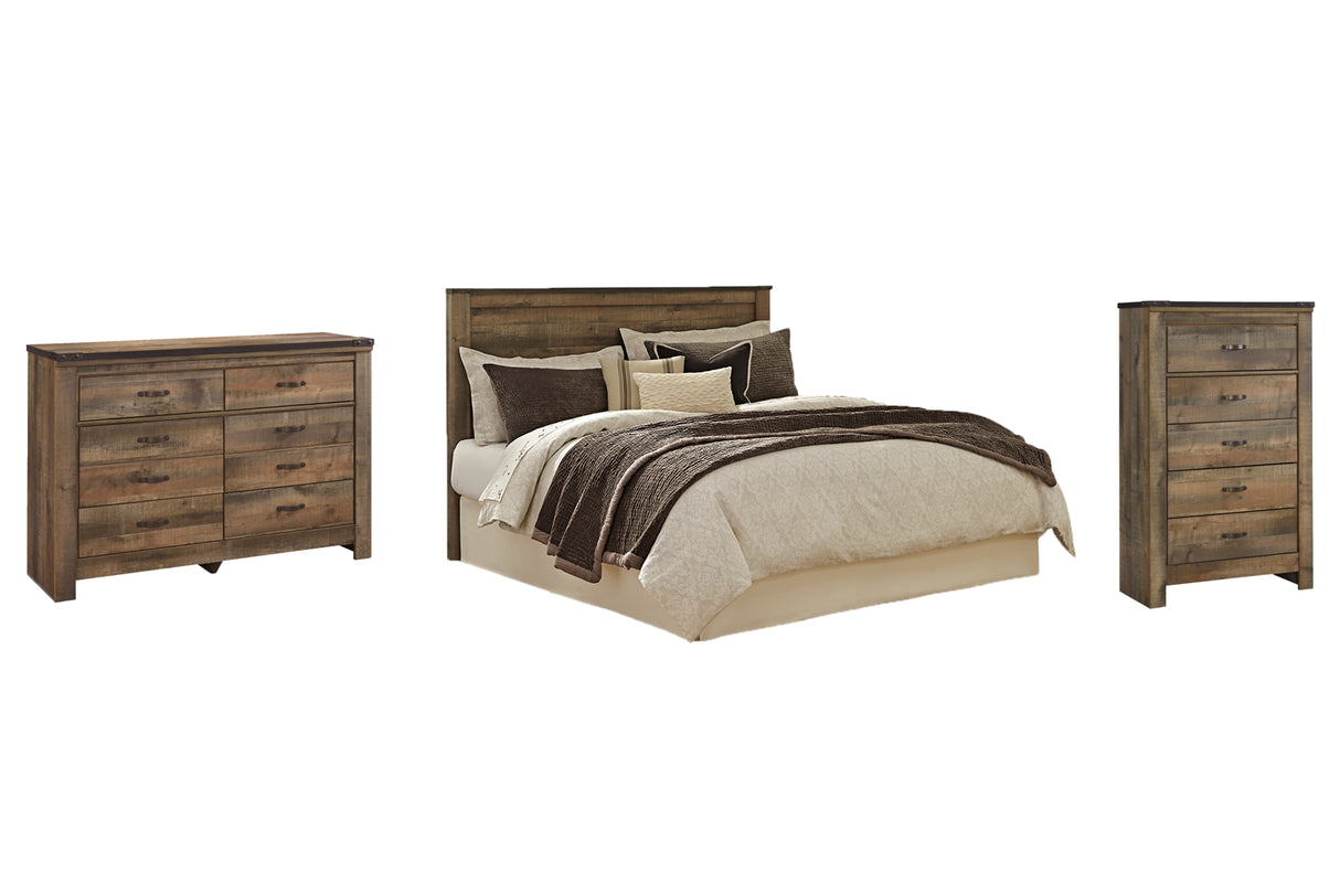 Trinell Brown King/California King Panel Headboard Bed with Mirrored Dresser and Chest from Ashley Furniture - Luna Furniture