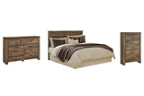 Trinell Brown King/California King Panel Headboard Bed with Mirrored Dresser and Chest from Ashley Furniture - Luna Furniture