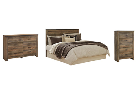 Trinell Brown King/California King Panel Headboard Bed with Mirrored Dresser and Chest from Ashley Furniture - Luna Furniture