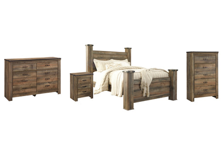 Trinell Brown Queen Poster Bed with Dresser, Chest and Nightstand from Ashley Furniture - Luna Furniture