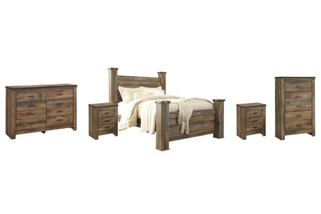 Trinell Brown Queen Poster Bed with Dresser, Chest and 2 Nightstands from Ashley Furniture - Luna Furniture