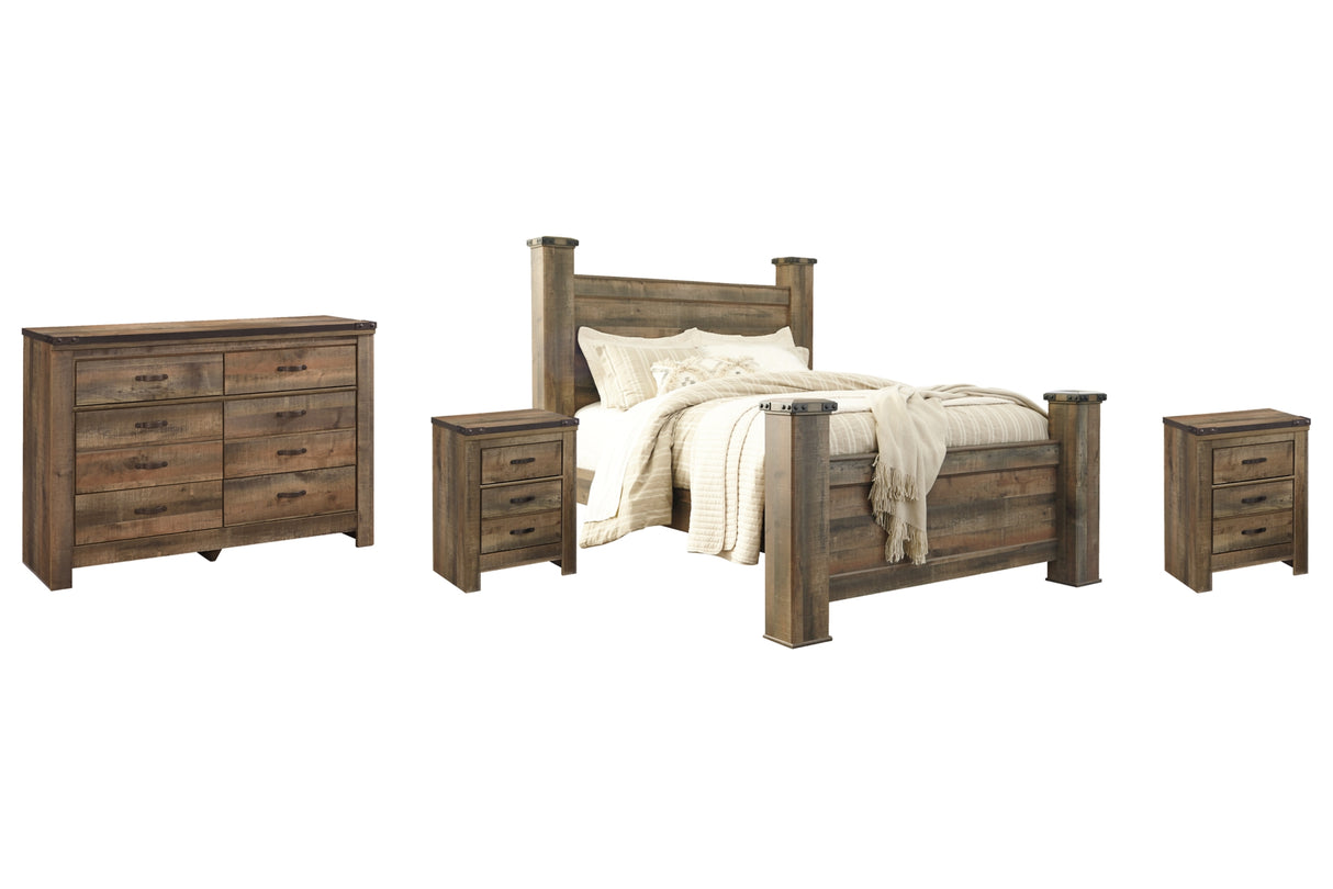 Trinell Queen Poster Bed with Dresser and 2 Nightstands in Brown from Ashley Furniture - Luna Furniture