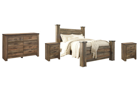Trinell Queen Poster Bed with Dresser and 2 Nightstands in Brown from Ashley Furniture - Luna Furniture