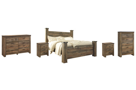 Trinell Brown King Poster Bed with Dresser, Chest and 2 Nightstands from Ashley Furniture - Luna Furniture