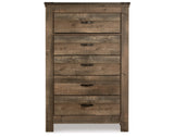 Trinell Brown Queen Poster Bed, Dresser, Mirror, Chest and 2 Nightstands from Ashley - Luna Furniture