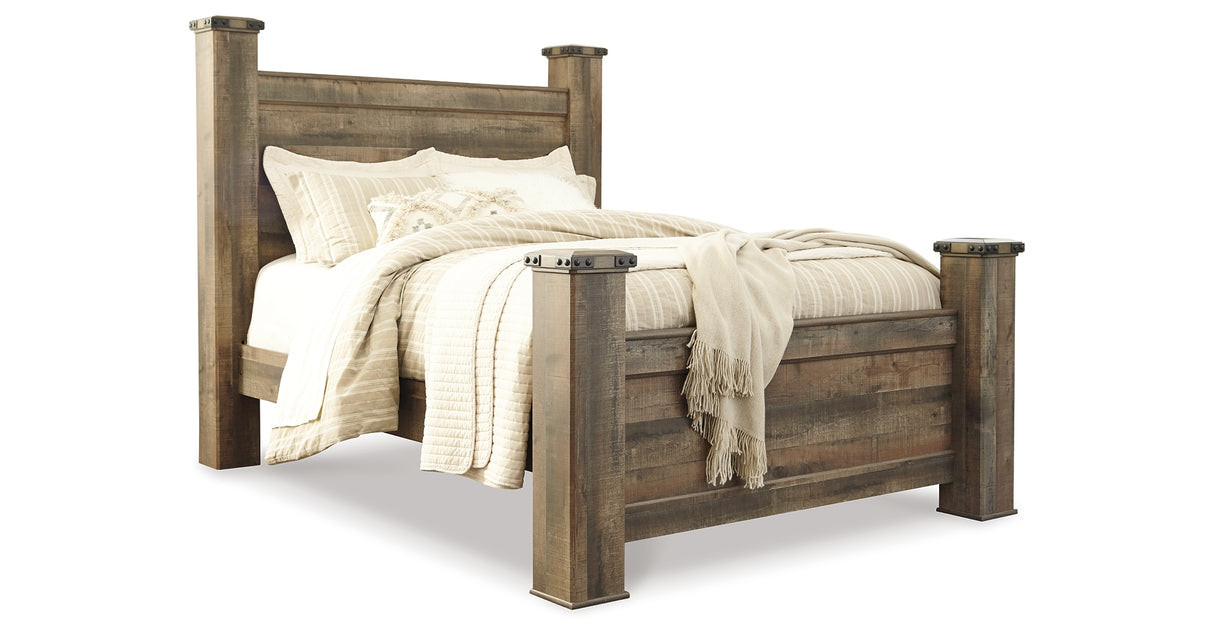 Trinell Brown Queen Poster Bed, Dresser, Mirror, Chest and 2 Nightstands from Ashley - Luna Furniture