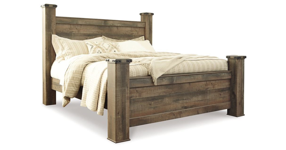 Trinell Brown King Poster Bed, Dresser, Mirror and Nightstand from Ashley Furniture - Luna Furniture