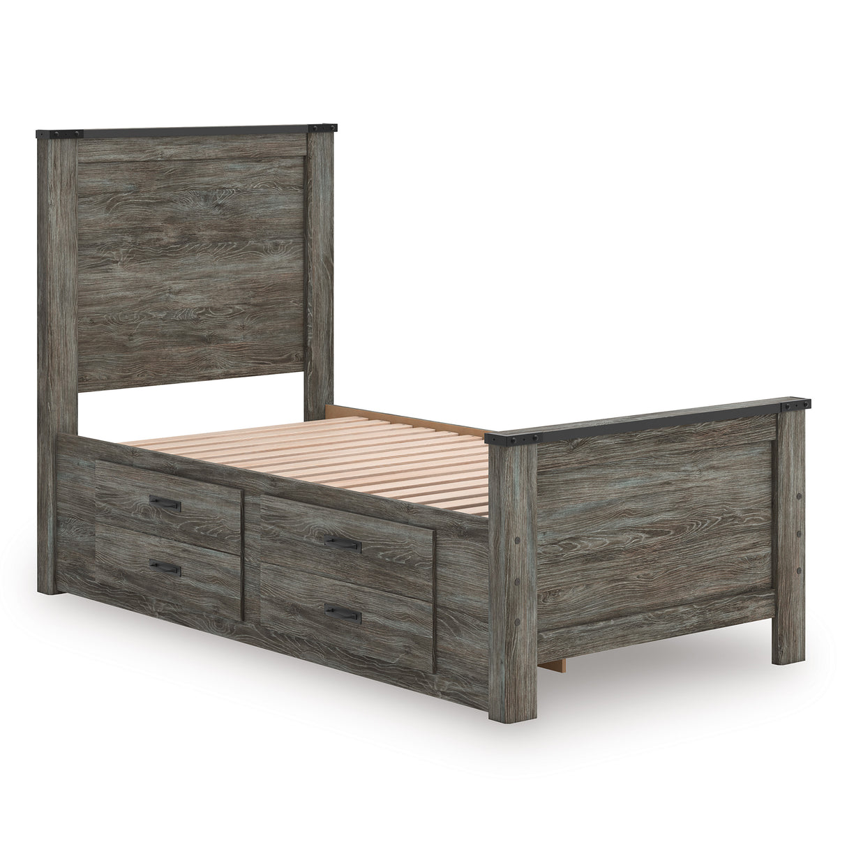 Frandern Black/Gray Twin Storage Platform Bed with 2 Drawers