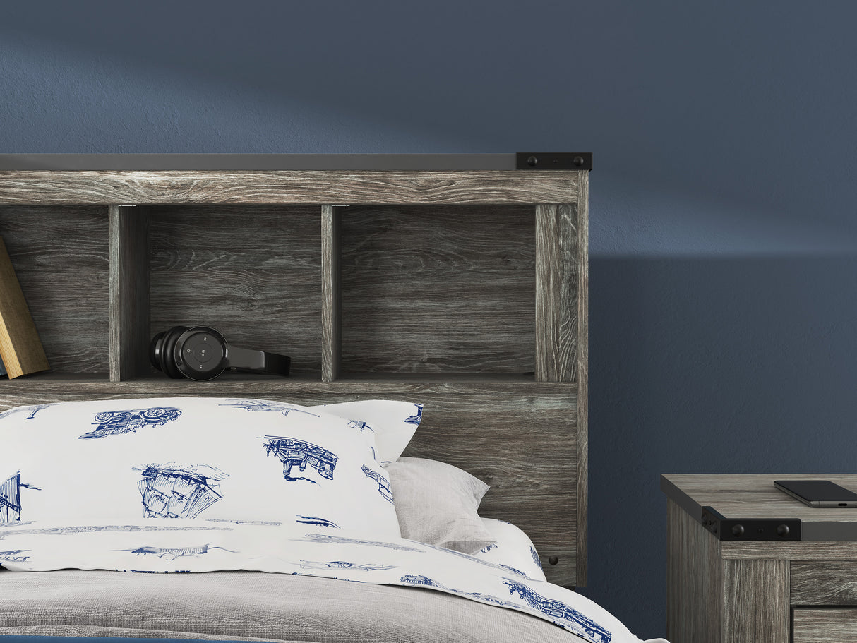 Frandern Black/Gray Twin Bookcase Panel Bed