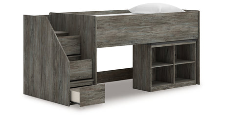 Frandern Gray Twin Loft Bed with Bookcase Storage from Ashley - Luna Furniture